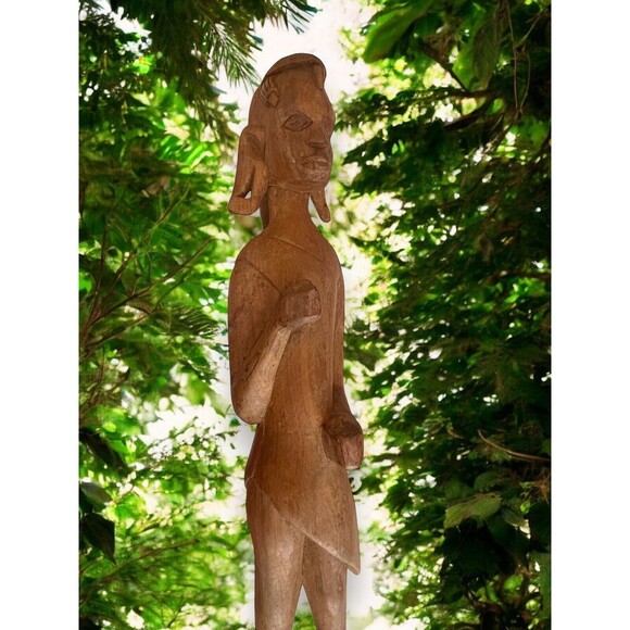 Vintage Hand Carved Statue Figurine 18" Man Wood African Tribal Hunter Kenya - Picture 7 of 8